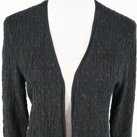 Eileen Fisher Sweater Womens Medium Black Silk Blend Long Cardigan Open Front - Picture 11 of 14